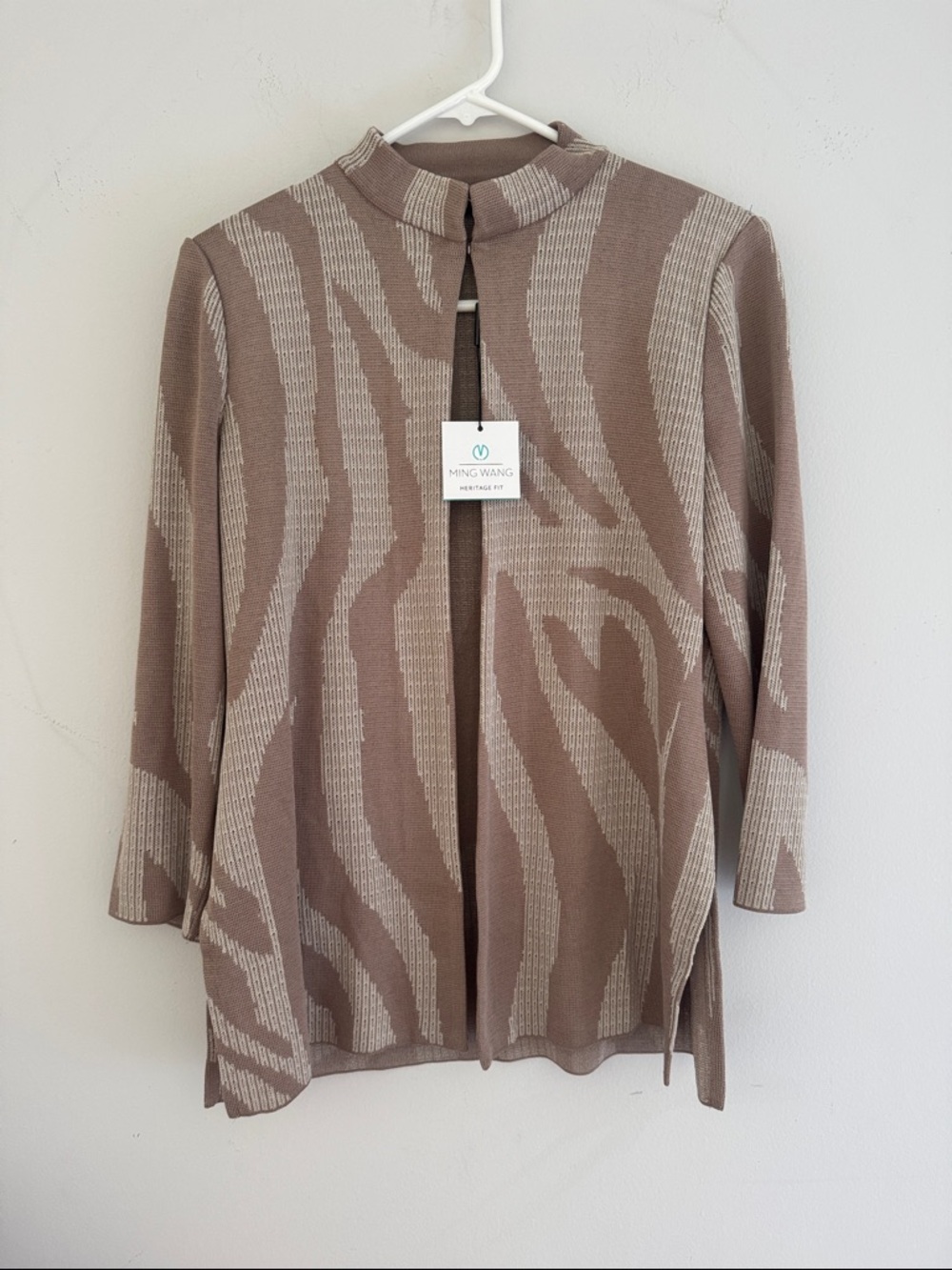 NWT Ming Wang Tan Print cardigan jacket or sweater Size Small